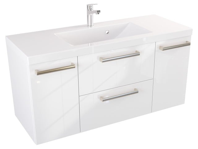 Szafka Wisząca Z Umywalką ATH 100 cm D - Biały Wysoki Połysk - Uchwyty Stal Szczotkowana Szafka Wisząca Z Umywalką ATH 100 cm D - Biały Wysoki Połysk - Uchwyty Stal Szczotkowana