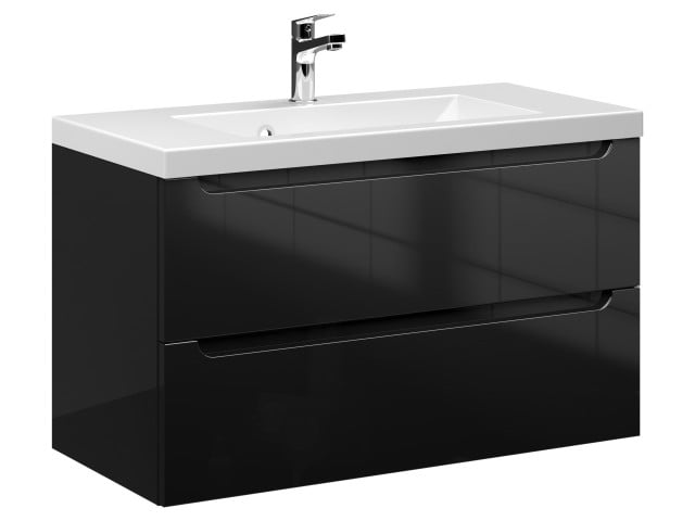 Szafka Wisząca Z Umywalką ETH 80 cm - Czarny Wysoki Połysk
